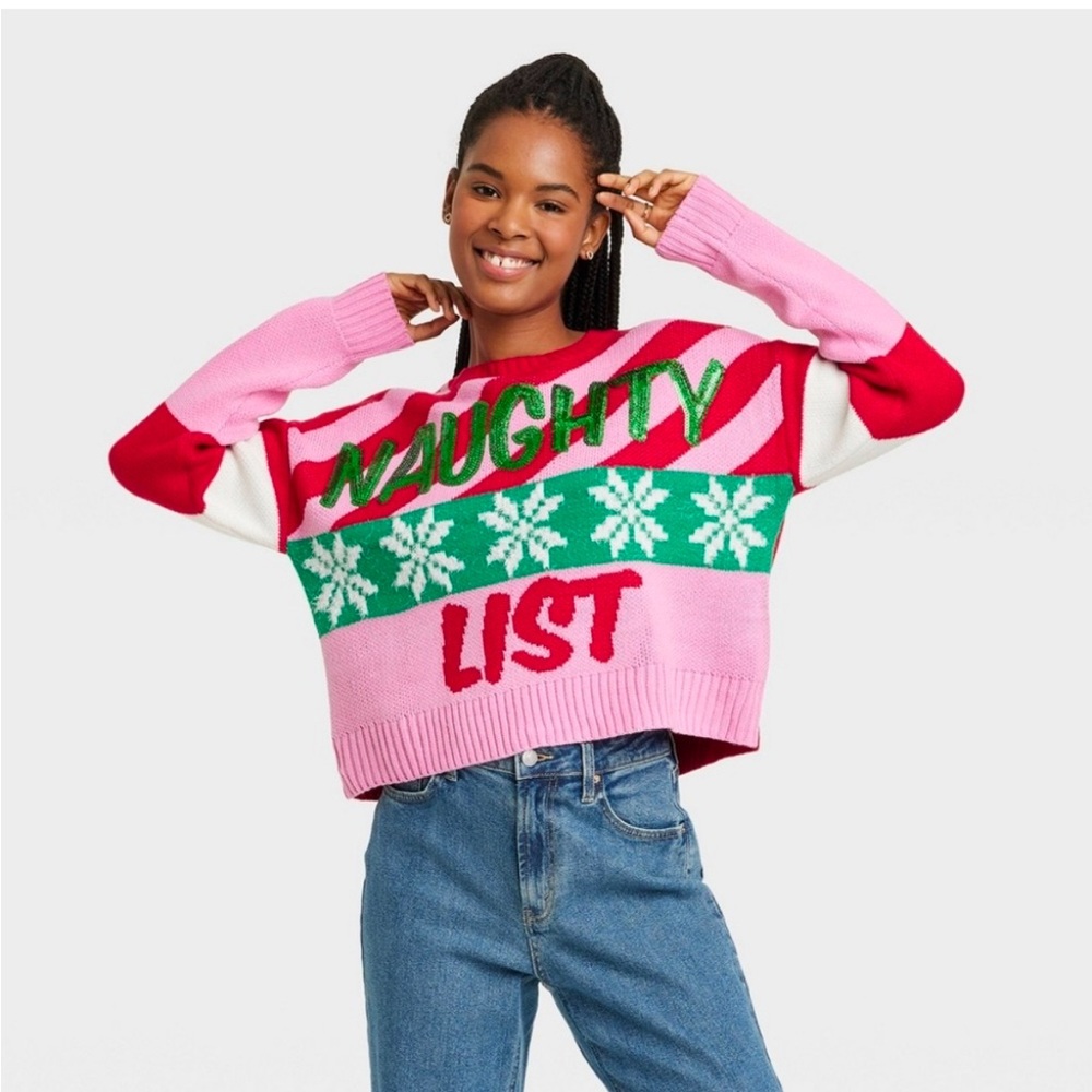 Crop Naughty List Graphic Sweater